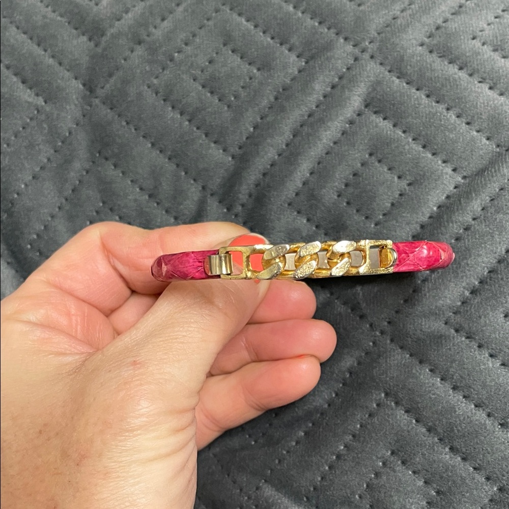 24k gold plated with pink snakeskin Chain Bangle